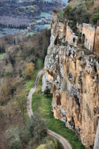 Part of the path of the Orvieto Cliff Ring that runs along the tuff of the cliff.